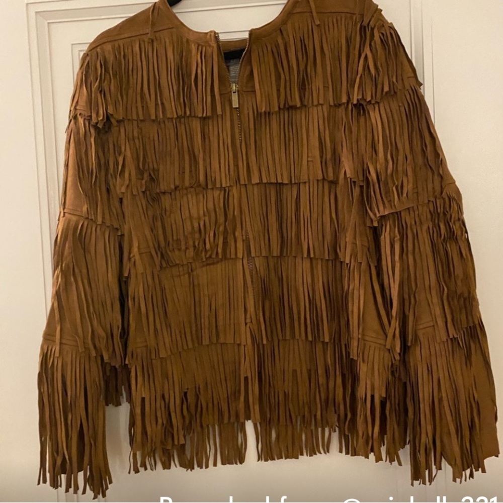 Kate & Mallory Brown Fringe Fashion Forward Faux Suede Jacket - Picture 2 of 4